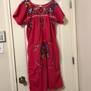 Authentic Mexican Dress- Pink embroidered details
